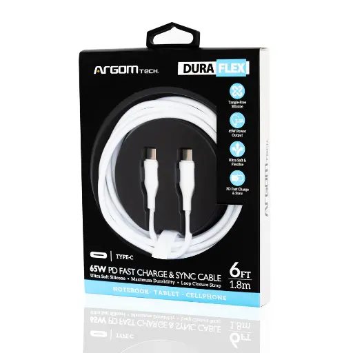 Argom cable tipo C a tipo C blanco Dura Flex 65W