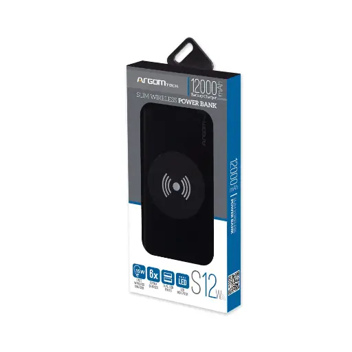 Powerbank S12W 12,000mAh con Carga Inalámbrica Rápida USB-C Negro